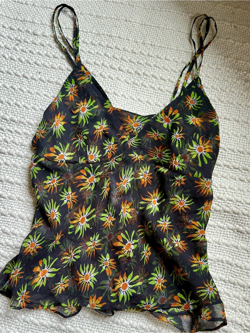 J.Crew Floral Semi Sheer Black Cami Tank Top
